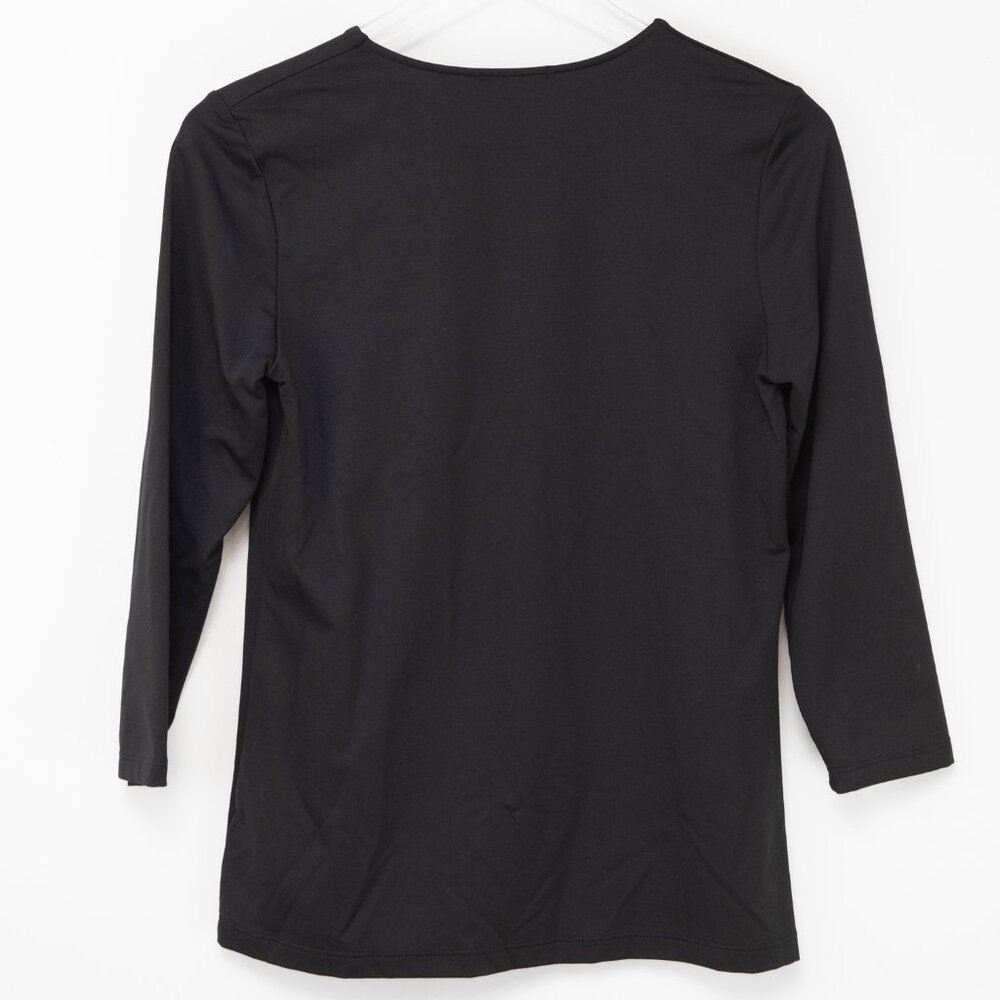 JudyP Karen Top V-Neck 3/4 Sleeve Shirt Relaxed Fit Stretch Black Size Small - Picture 2 of 6
